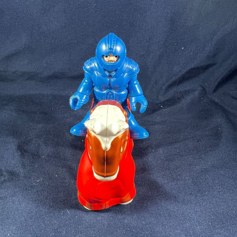 Vintage Blue Knight On Red Horse Plastic Toy Figure
